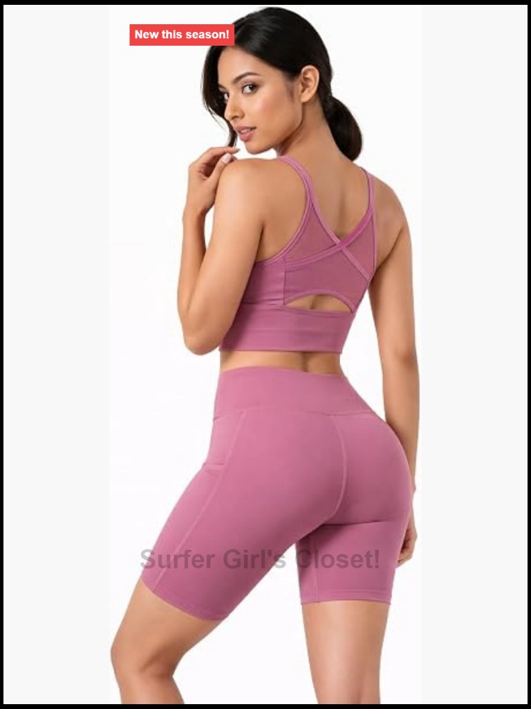Buttery Soft 2-Piece Activewear Set - Criss Cross Mesh Sports Bra & High